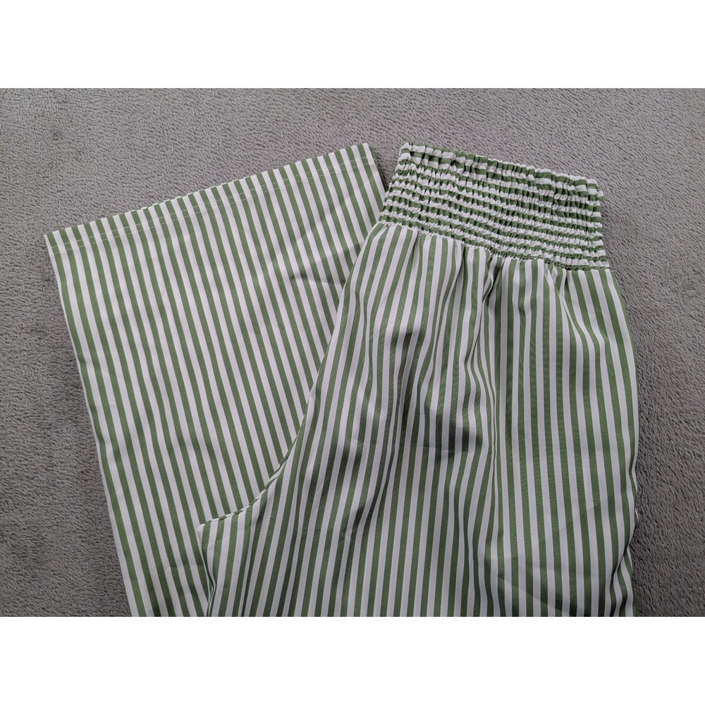 Unbranded Sage Green White Striped Wide Leg Smocked Waist Pants Size L